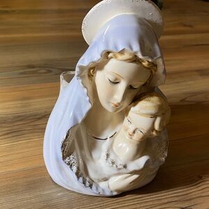 Vintage Ceramic Planter featuring Virgin Mary & Baby Jesus Fremo Japan Pottery